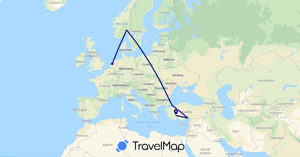 TravelMap itinerary: driving in Netherlands, Norway, Turkey (Asia, Europe)